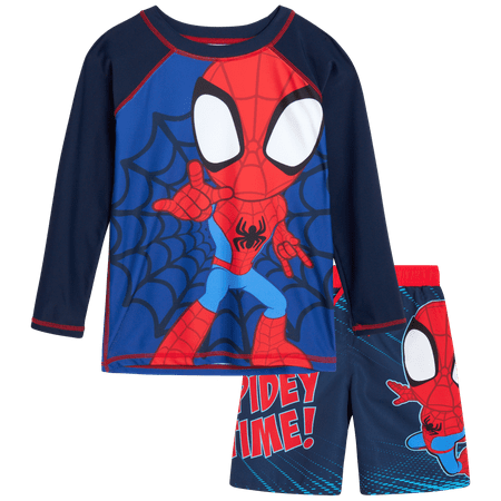 

Marvel Boys Spider-Man Rash Guard Set - UPF 50+ 2 Piece Swim Shirt and Bathing Suit Trunks (2T-12)