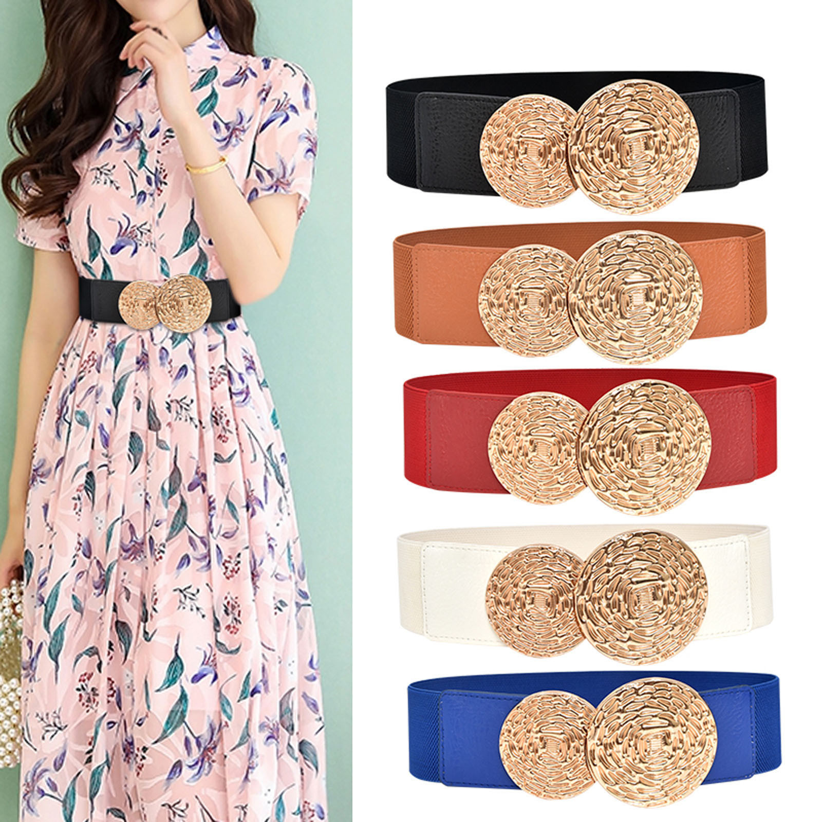 4 Pieces Women Vintage Waist Belt Elastic Stretch Retro Cinch Belt Waistband.​​ Women main image 3