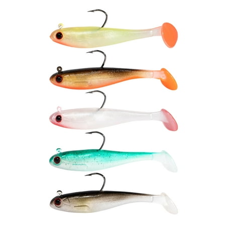 BLUEWING 2.75in 5 Pack Swim Minnow Fishing Lures Soft Paddle Tail Weighted Swimbaits with High-Carbon Steel Hook and Built-in Lead Weights Bass Lures