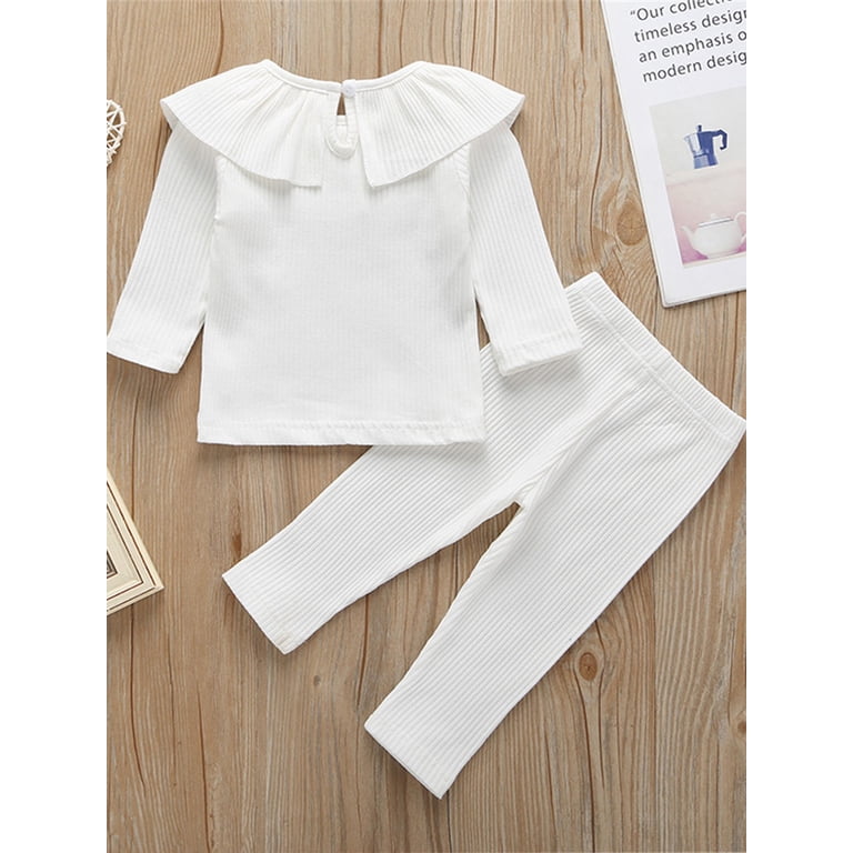 One Opening Toddler Baby Girl Set Knitted Ruffle Tops T-Shirt Long