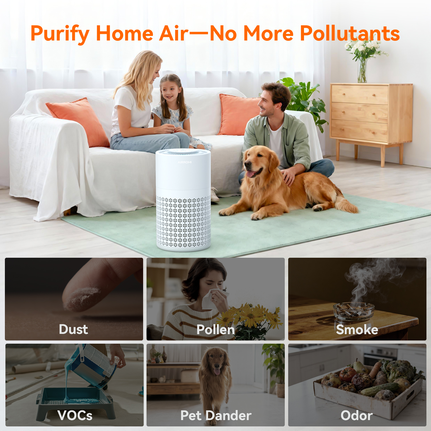 AIRROMI Air Purifier for Home Bedroom Covers 990 Ft² - Hepa 3-in-1 Filter, with Aromatherapy, Night Light & Timer, Remove Smoke, Pet Dander, Odor, Dust,A2001 Blue