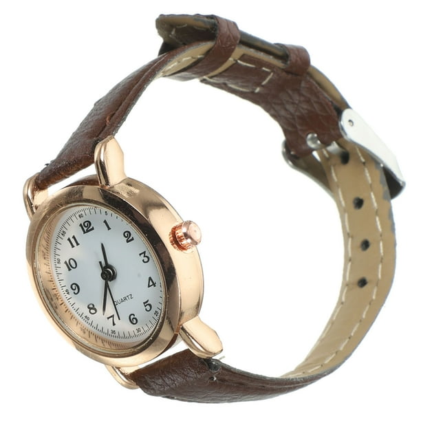 Reloj de mesa pequeño, sencillo y elegante, con esfera digital de cuero, para mujeres estudiantes (marrón)