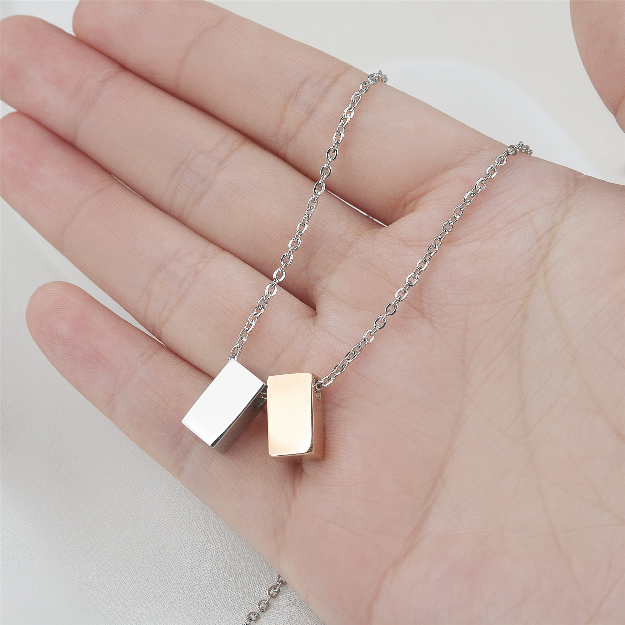 Anavia Coworkers Gifts for Christmas, Christmas Necklace for Friends, Teacher Boss New Year Necklace Jewelry Gifts for Christmas-[Rose Gold & Silver Cubes]