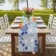 thumbnail image 4 of Blue White Floral Table Runner, Spring Botanical Leaves Farmhouse Washable Cotton Linen Table Runners 108 Inches Long, Dresser Scarf Runner for Dining/Living Room/Kitchen/Square Tables 13''x108'', 4 of 9