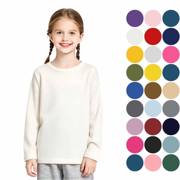 Girls Classic Long Sleeve Crew Neck Shirts Tops, Kids Everyday Crewneck Tee, Size 6 Months-L(10)