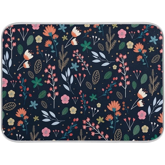 Fall Dish Drying Mat Microfiber Dish Drying Pads Kitchen Counter Draining Pad Sunflower Cornflower Poppy 16 x 18 Inches