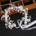 thumbnail image 4 of Guirnalda de flores nupcial hecha a mano, diadema con lazo, diadema para dama de honor, corona para el pelo, cinta ajustable, festivales de boda, fiesta, Cosplay, 4 of 5