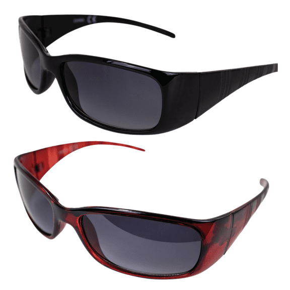 AlterImage Boardwalk Fashion Motorcycle Retro Sunglasses for Men or Women 2 Pair Wraparound Red & Black Frames w/Gradient Smoke Lenses