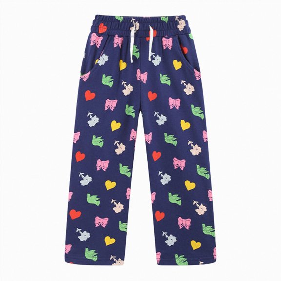 Toddler Girls Straight Leg Sweatpants Drawstring High Waisted Baggy Joggers Pnats with Pockets Cute Printed Sports Pants 1T 2T 3T 4T 5T 6T 7T Girls Clothes