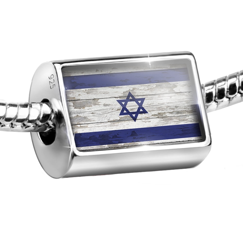 Neonblond Charm Flag on Wood Israel 925 Sterling Silver Bead