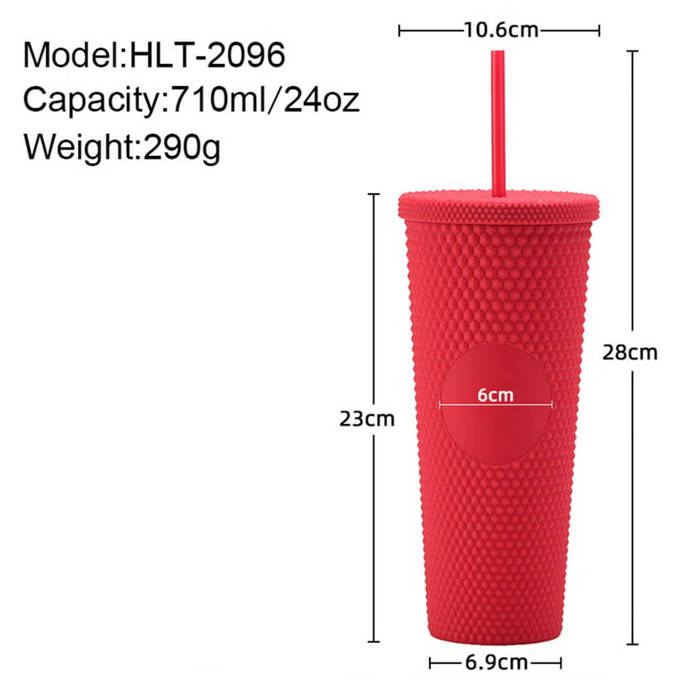Studded Tumbler with Lid and Straw, 24oz Reusable Double Wall Matte Ic –  Bebaxshop