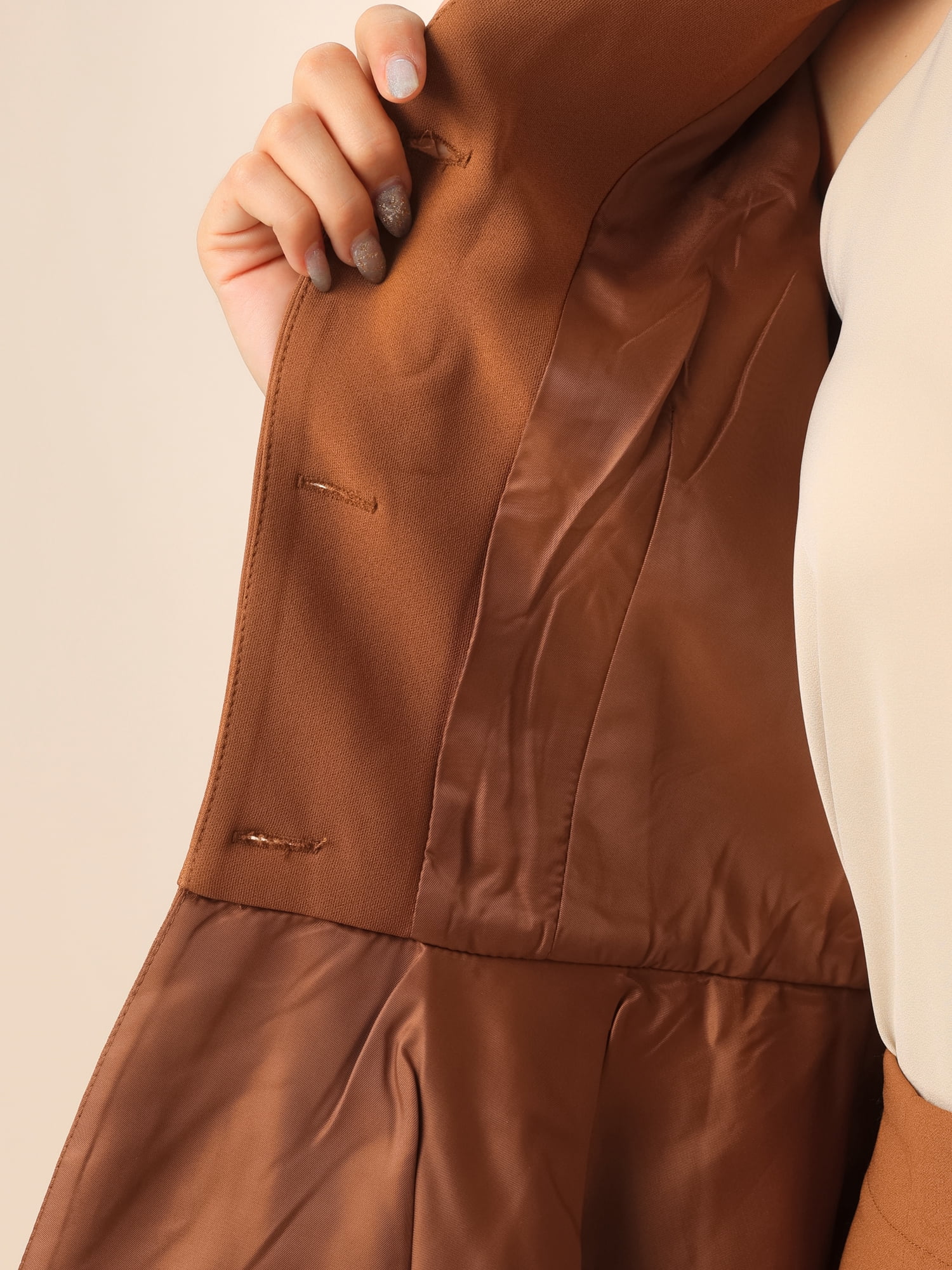 DARING DIVA Women's Collarless Peplum Blazer Sheath Skirts 2 Pcs Suit Set M Brown