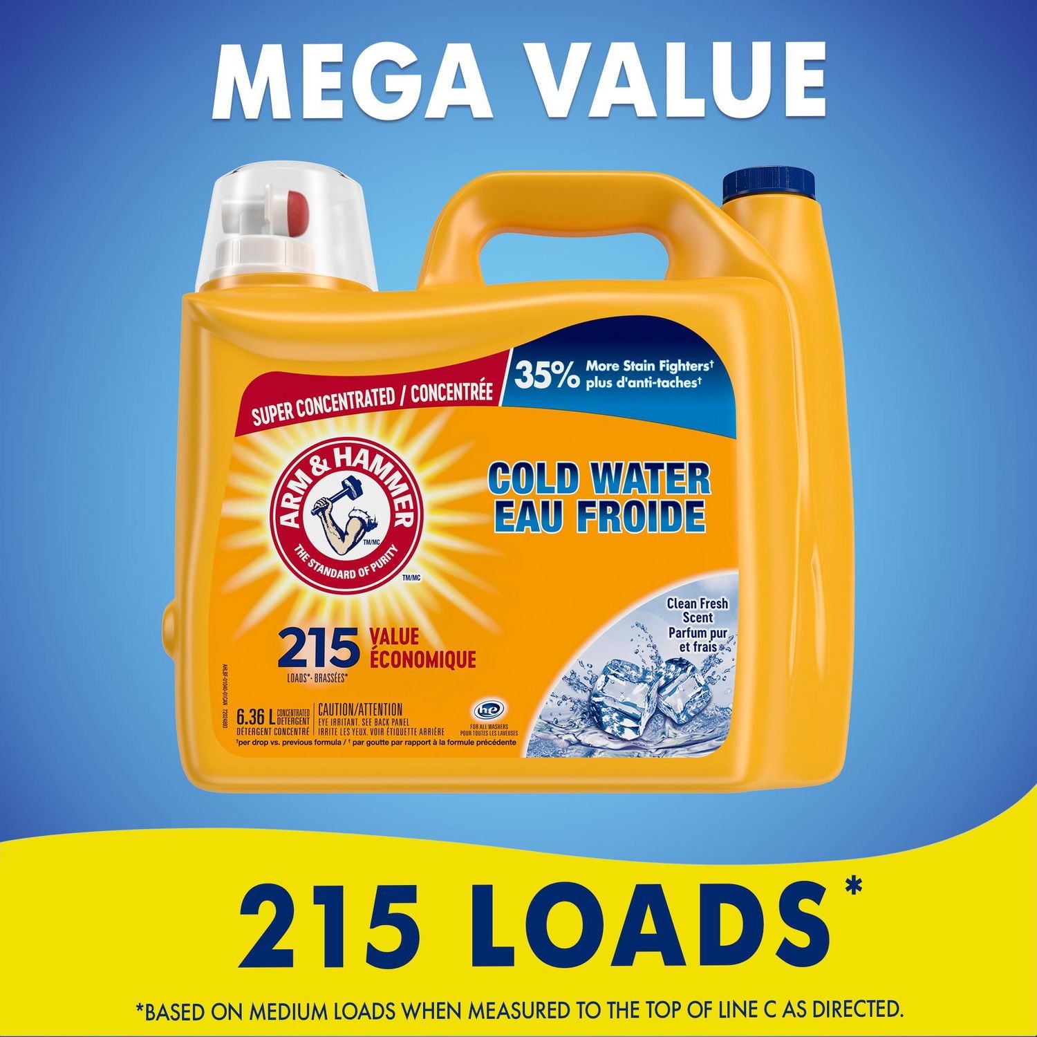 Arm & Hammer Cold Water Clean Fresh Scent Liquid Laundry Detergent, 215 Loads, 6.36 L