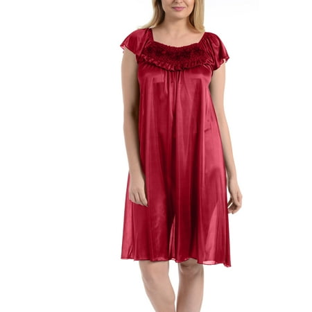 Ezi Women's Satin Silk Ruffle Nightgown