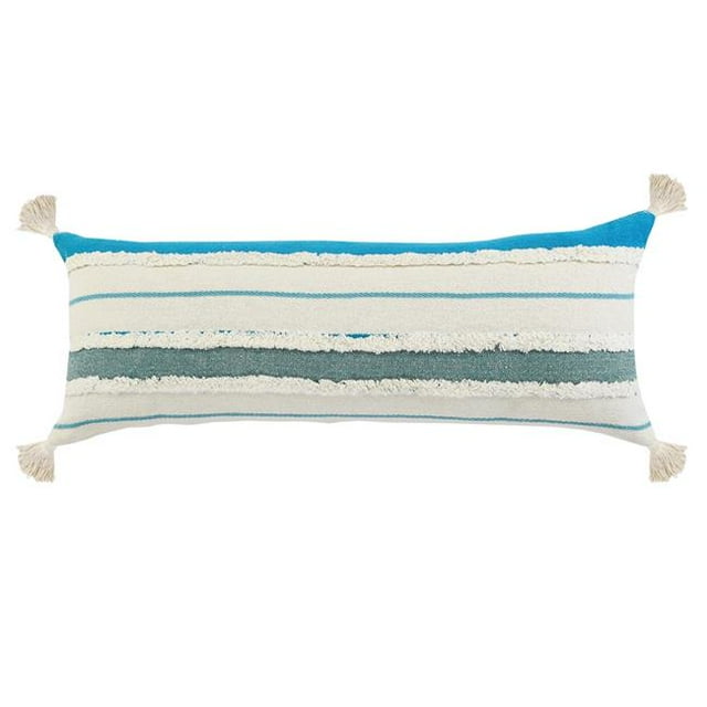 LR Home PILLO07694TUR1230 Turquoise Quarry Striped Lumbar Rectangle Throw Pillow