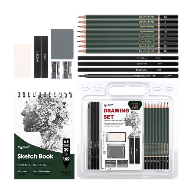 Set de dibujo y dibujo de 19 piezas con cuaderno de bocetos