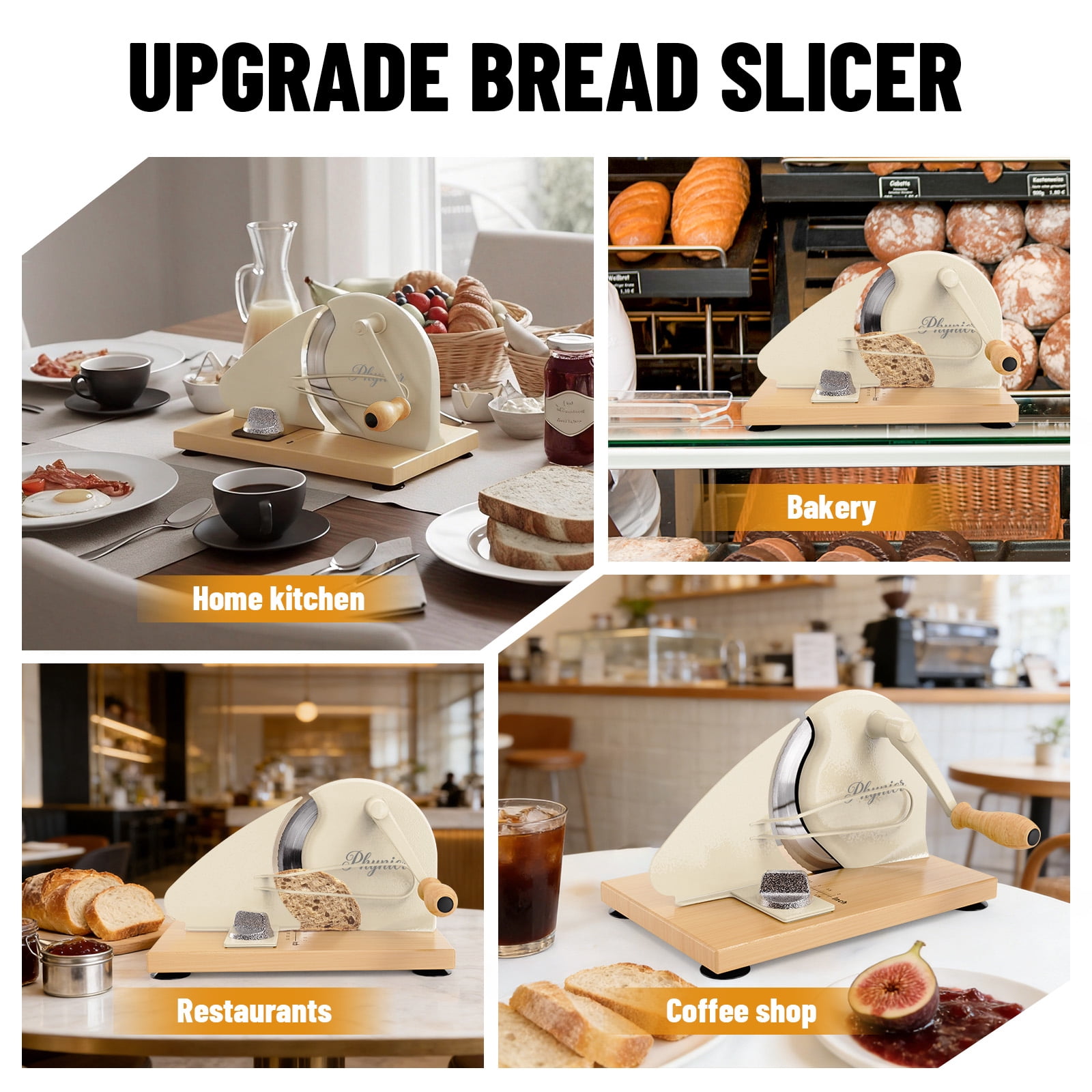 Upgrade Manual Bread Slicer for Homemade Bread, Sourdough Slicer with Hand Crank, Metal Guide Rail, Non-Slip Suction Base & Sharp Blade, Adjustable Thickness and Evenly Slicing