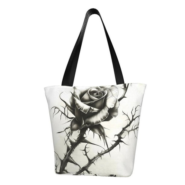 Balery Black And White Rose Bolsa de Hombro con Diseño, Bolsa Grande y Duradera, Bolsa Versátil para Compras