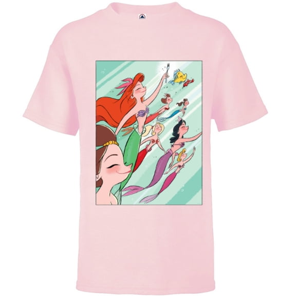 Disney Princess Ariel and her Sisters - Short Sleeve T-Shirt for Kids - Customized-Soft Pink