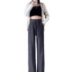 thumbnail image 2 of Pantalones anchos de pierna de vellón de kapok con cordón estrecho para mujer, pantalones deportivos casuales sueltos y rectos con corte fino para primavera y otoño, 2 of 2