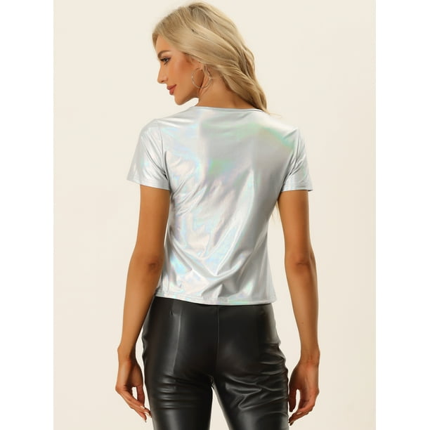 Camiseta de Color Metálico para Mujer con Cuello en V Party