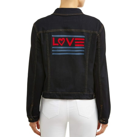 EV1 from Ellen DeGeneres - EV1 from Ellen DeGeneres Women&amp;#39;s Dark Wash Denim Jacket with Love Flag