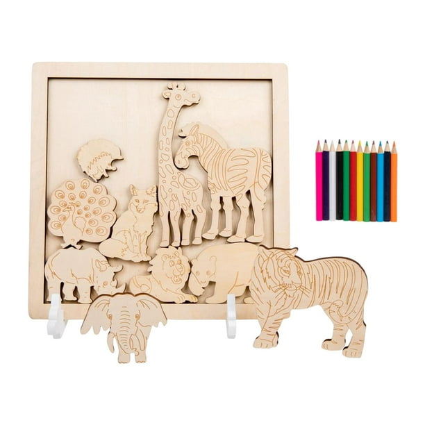 Rompecabezas de madera con forma de animal, hecho a mano, para educación y aprendizaje Montessori. Estilo B
