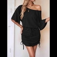 thumbnail image 4 of Vestidos de Mujer con Mangas Murciélago Laterales y Cordón Ajustable, Color Negro, Talla M, 4 of 10