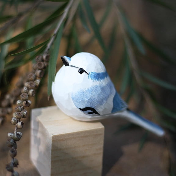 Azure Tit Figurine Statue, Holzlrgus Bird Garden Ornaments Wood Bird Home Art Carved Small Animal