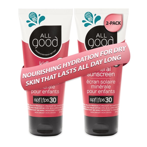 All Good Baby & Kids Loción de protección solar para rostro y cuerpo - UVA/UVB de amplio espectro SPF 30 Óxido de zinc Apto para arrecifes de coral Resistente al agua - Manteca de karité con zinc Acei