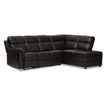 Baxton Studio Roland Modern and Contemporary Faux Leather 2-Piece Sectional with Recliner and Storage Chaise, Multiple
