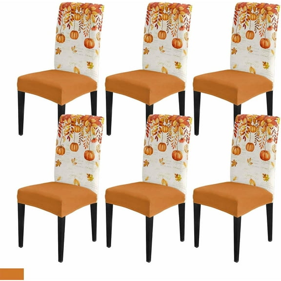 muroi Pumpkins Fall Dining Room Chair Covers Set of 6, Stretch Kitchen Chair Cover Protector, Thanksgiving Orange Maple Leaf Chair Slipcovers RemovableSeat Cover for Party Banquet