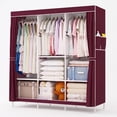 thumbnail image 4 of Clothes Organizer with 3 Hanging Rod Closet Organizer with Shelf Portable Closet with Cover Clothes Rack Standing Closet Clothes Storage Wardrobe Garment Cabinet 50x17x67inch, 4 of 7