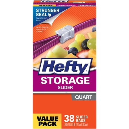 (2 pack) (2 pack) Hefty Slider Plastic Food Storage Bags (Quart, 38 Count)