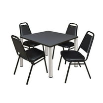 36 in. Kee Square Breakroom Table, Grey & Chrome & 4 in. Restaurant Stack Chairs - Black