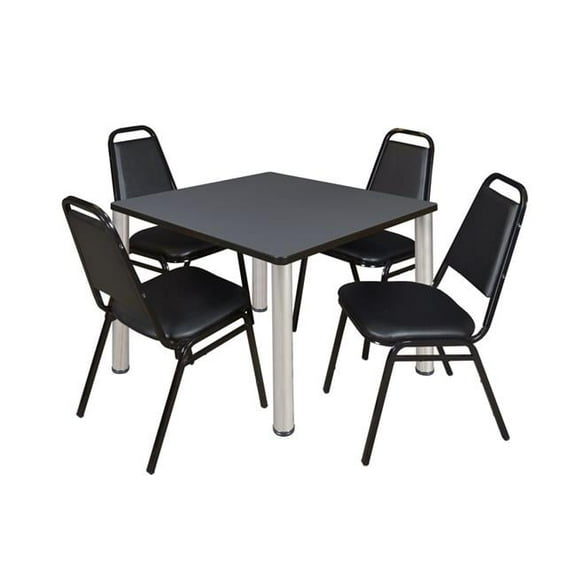 36 in. Kee Square Breakroom Table, Grey & Chrome & 4 in. Restaurant Stack Chairs - Black