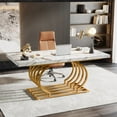 thumbnail image 3 of 63" Modern Office Desk, White and Gold Executive Desk, Large White/Gold, 3 of 5