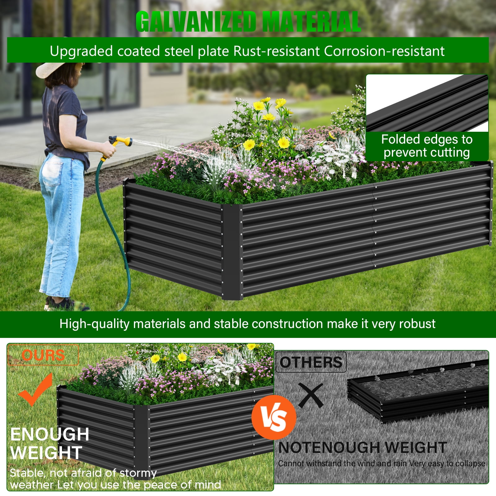2PCS Raised Garden Bed, 8×4×1ft Large Outdoor Metal Planter Box,216 Gal Soil Capacity, Galvanized Raised Garden Bed Kit for Flower Plants, Fruits, Vegetable Herbs