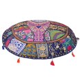 thumbnail image 2 of Stylo Culture Ethnic Floor Pillow Cushion Vintage Patchwork Cover Dark Blue 32x32 Large Decorative Bohemian Round Hassock Pouffe Cover Footstool Cotton Embroidered 1 Pc, 2 of 4
