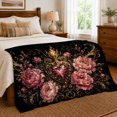 thumbnail image 6 of Flaming Jeweled Heart Surrounded by Pink Peonies, Soft Flannel Blanket with Baroque Floral Illustration Print, Housewarming Gift and Home Decor for Bedroom and Living Room, 6 of 7