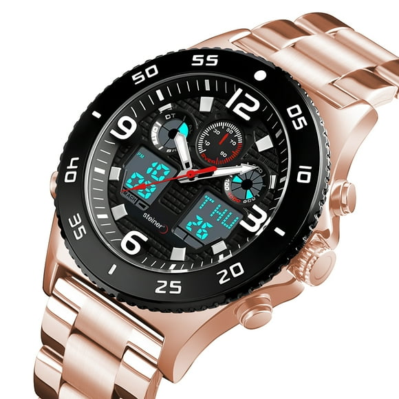 Reloj De Hombre Análogo y Digital Steiner Bisel Giratorio Acero Inoxidable Bronce
