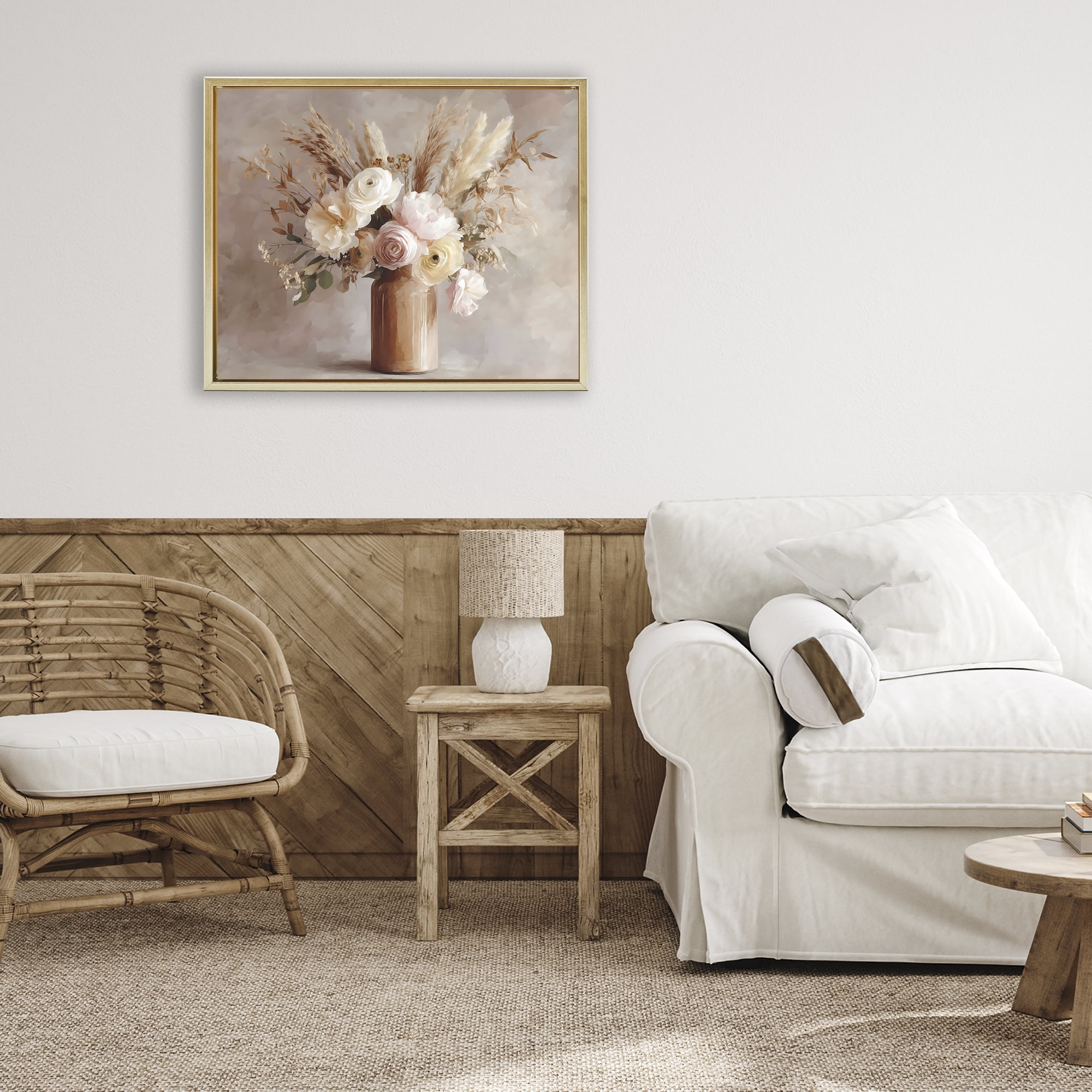 Stupell Industries Elegant Wheat Bouquet in Vase Gold Framed Floater Canvas Wall Art, design by Franklyn Gregory