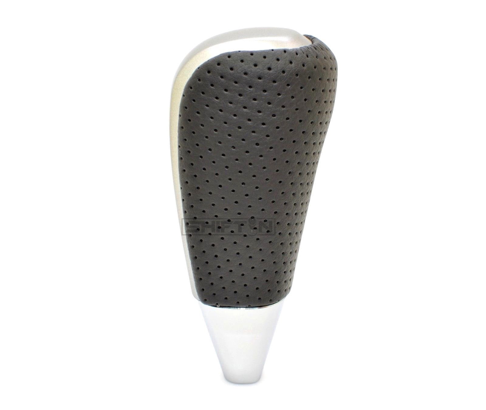 SHIFTIN Black Leather and Silver Gear Shift Knob for Toyota Land Cruiser 4Runner Sequoia Tundra and Lexus (Punched Black Leather / Gray Silver)