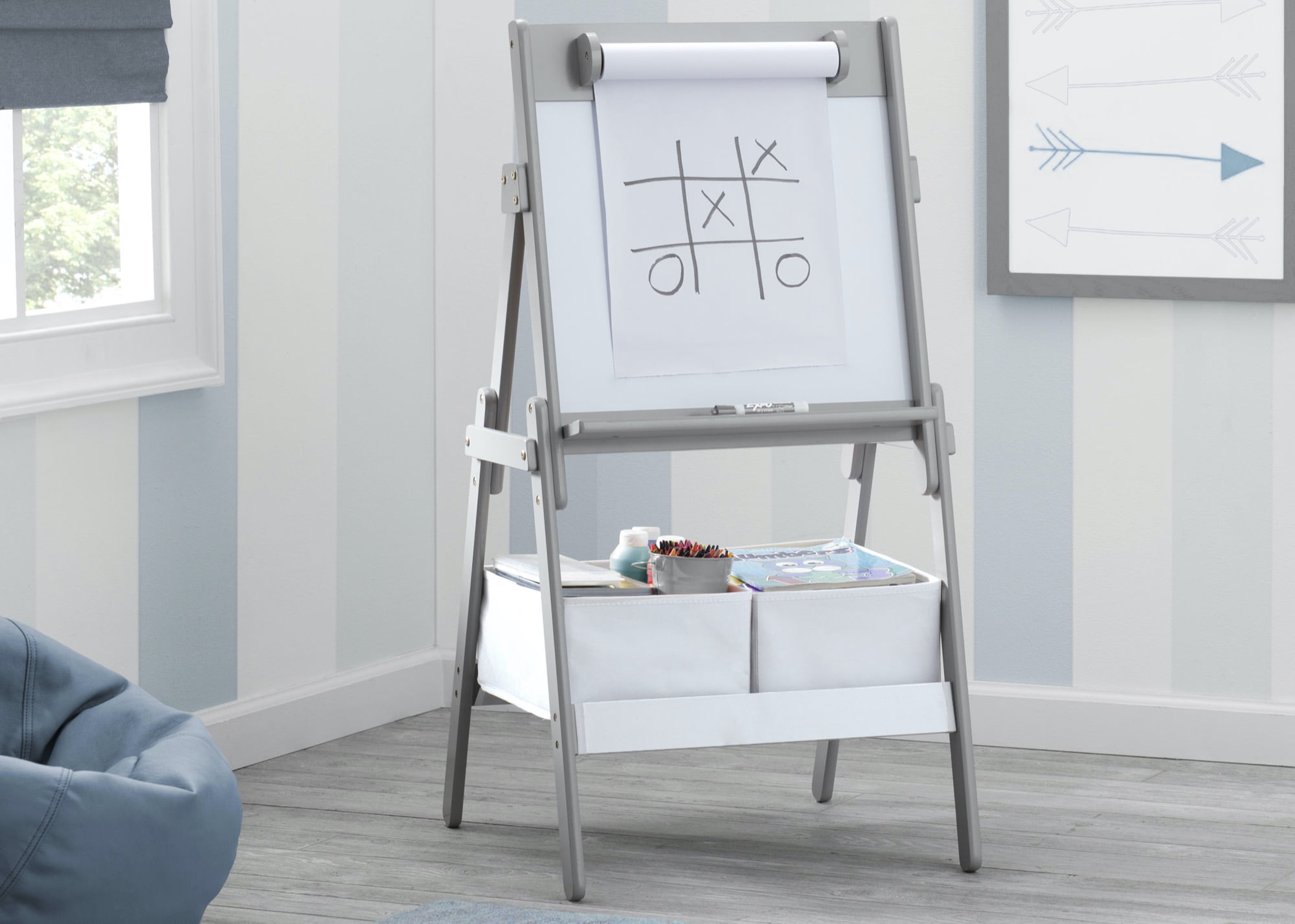 Delta Children Classic Kids Whiteboard/Dry Erase Easel with Storage, Grey