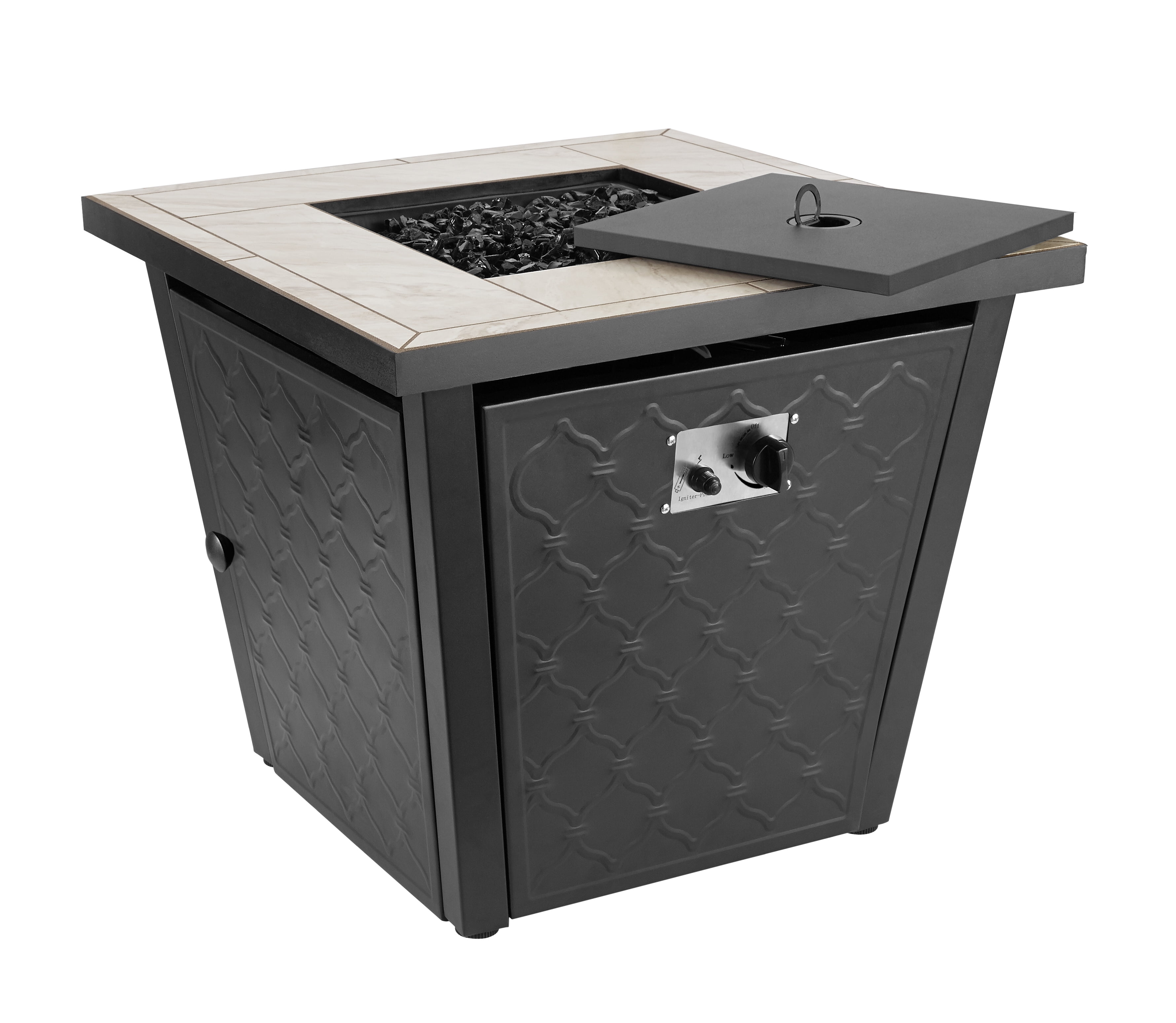 Better Homes & Gardens River Oaks 30  Square Tile Top Gas Fire Pit Table with 50,000 BTU
