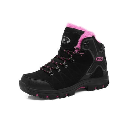 

Kesitin Unisex Breathable High Top Snow Booties Sport Athletic Ankle Boots Non-Slip Plush Lining Sneakers Black Rose Red 7.5