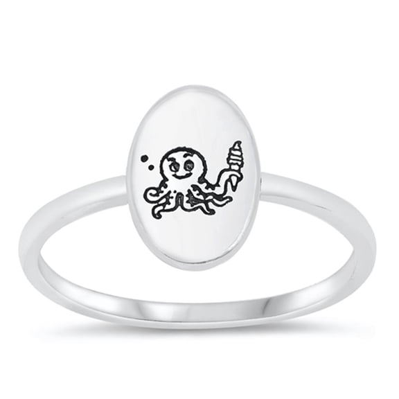Octopus Ice Cream Cone Ring .925 Sterling Silver Band Jewelry Female Male Unisex Size 9