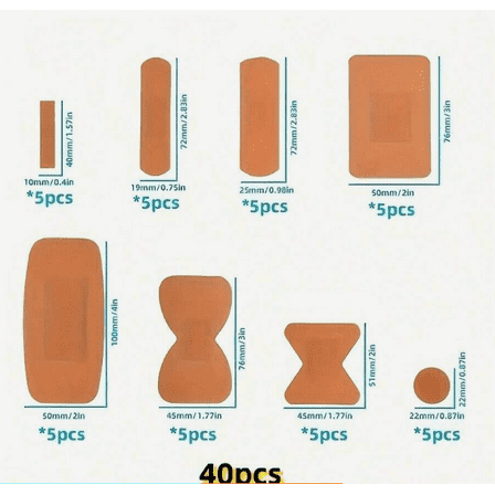 40-Piece Waterproof Adhesive Bandages – Assorted Shapes & Sizes