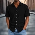 thumbnail image 2 of Men Linen Shirts Short Sleeve Stand Collar Button Summer Blouse Tops, 2 of 9