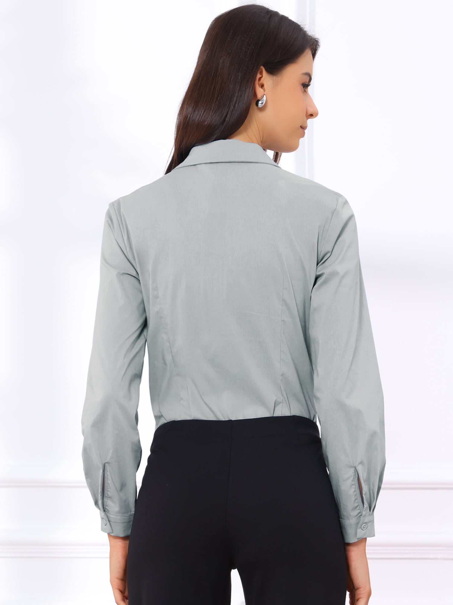 DARING DIVA Button Down Bodysuit Blouse  Casual Top Small Grey
